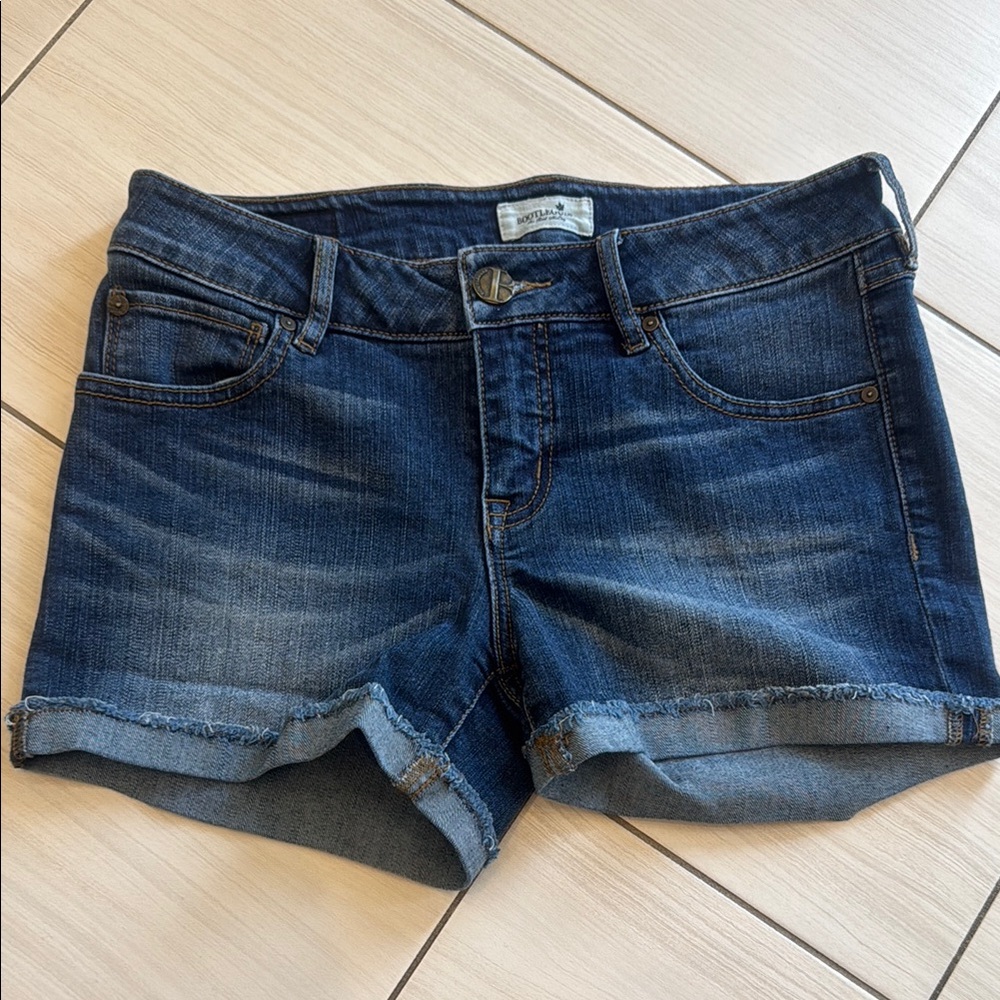 Blue Jean Shorts with Cuffed Hems and Mid-Thigh Length